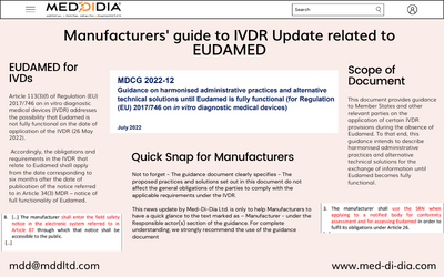 Manufacturers' guide to IVDR Update related to EUDAMED