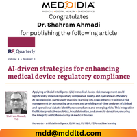 AI-Driven Medical Device Regulatory Compliance: New Article by Dr. Shahram Ahmadi Published in RAPS RF Quarterly