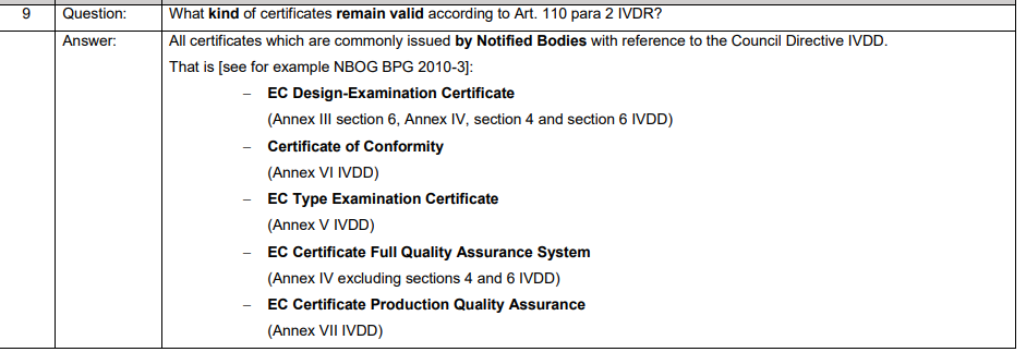 CAMD’s FAQ – IVDR Transitional provisions